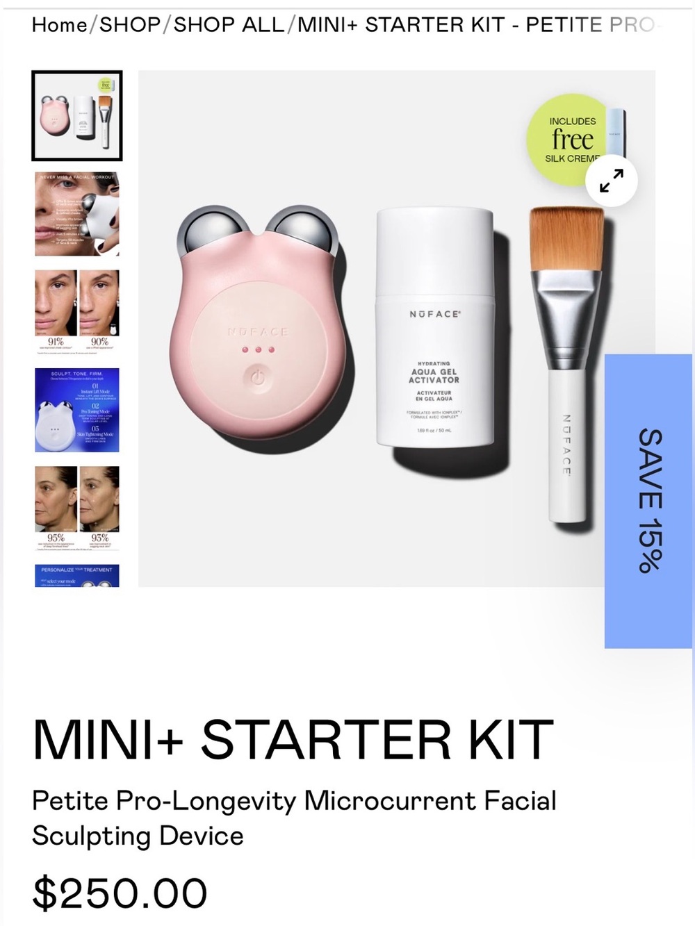 NuFACE Mini+ Starter Kit Microcurrent Facial Sculpting Device in Sandy Rose